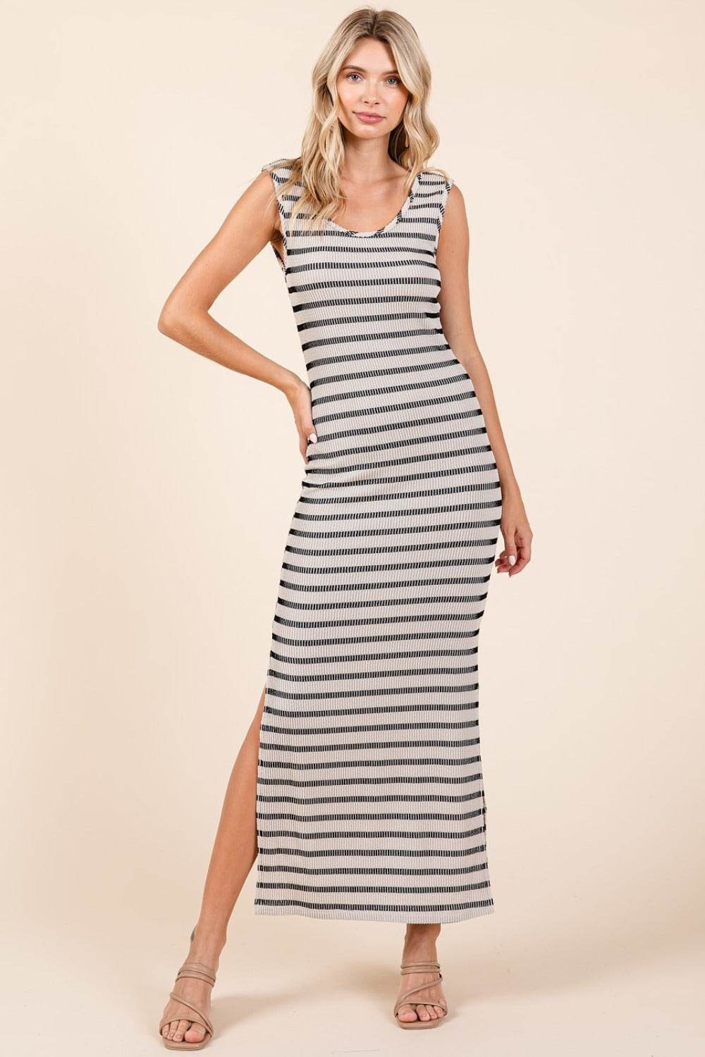 Mittoshop Striped Scoop Neck Sleeveless Maxi Dress - Delanoir