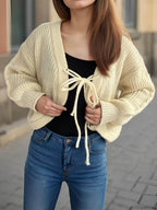 Tied Dropped Shoulder Long Sleeve Cardigan - Delanoir