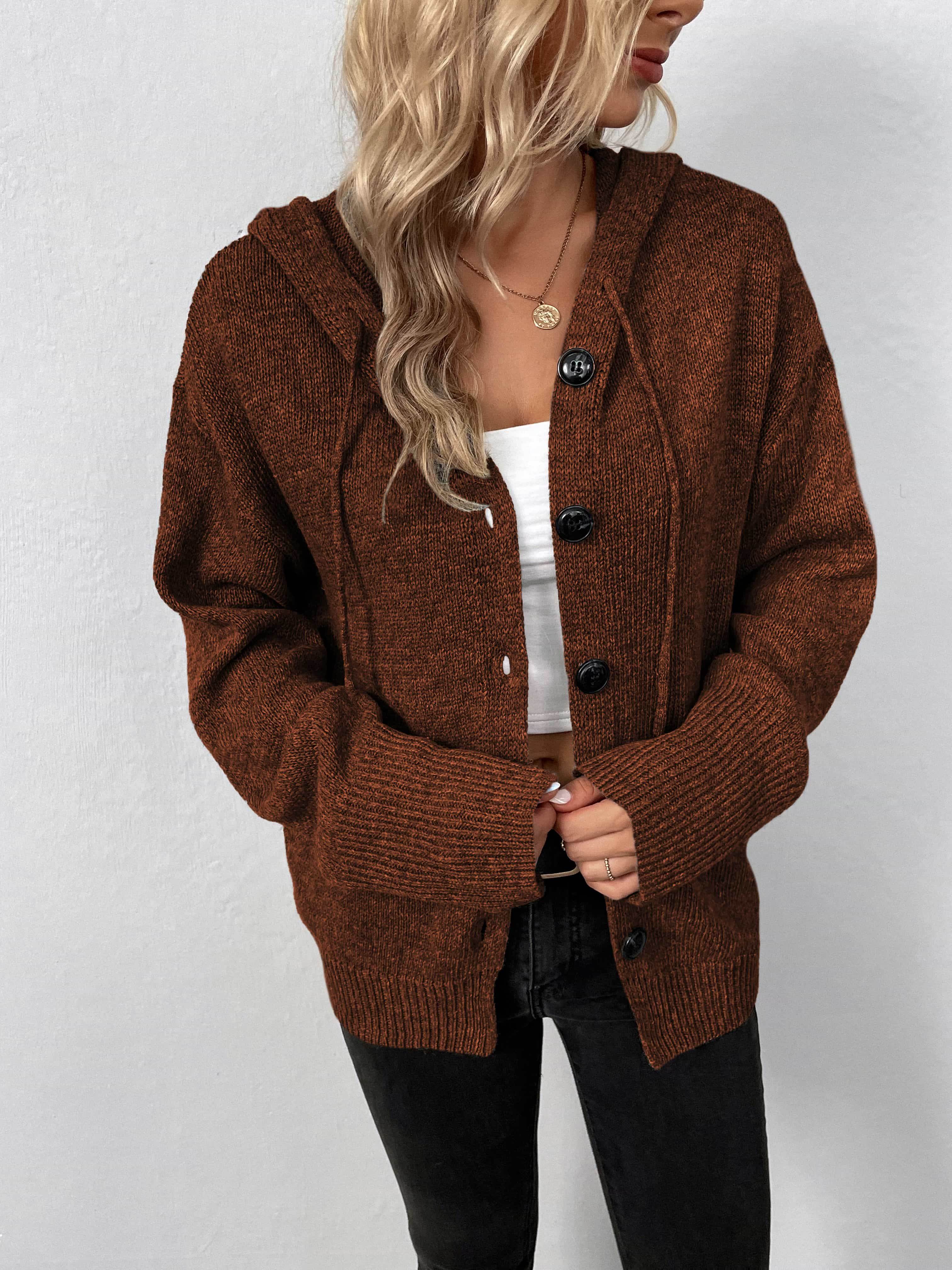 Button-Down Long Sleeve Hooded Sweater - Delanoir