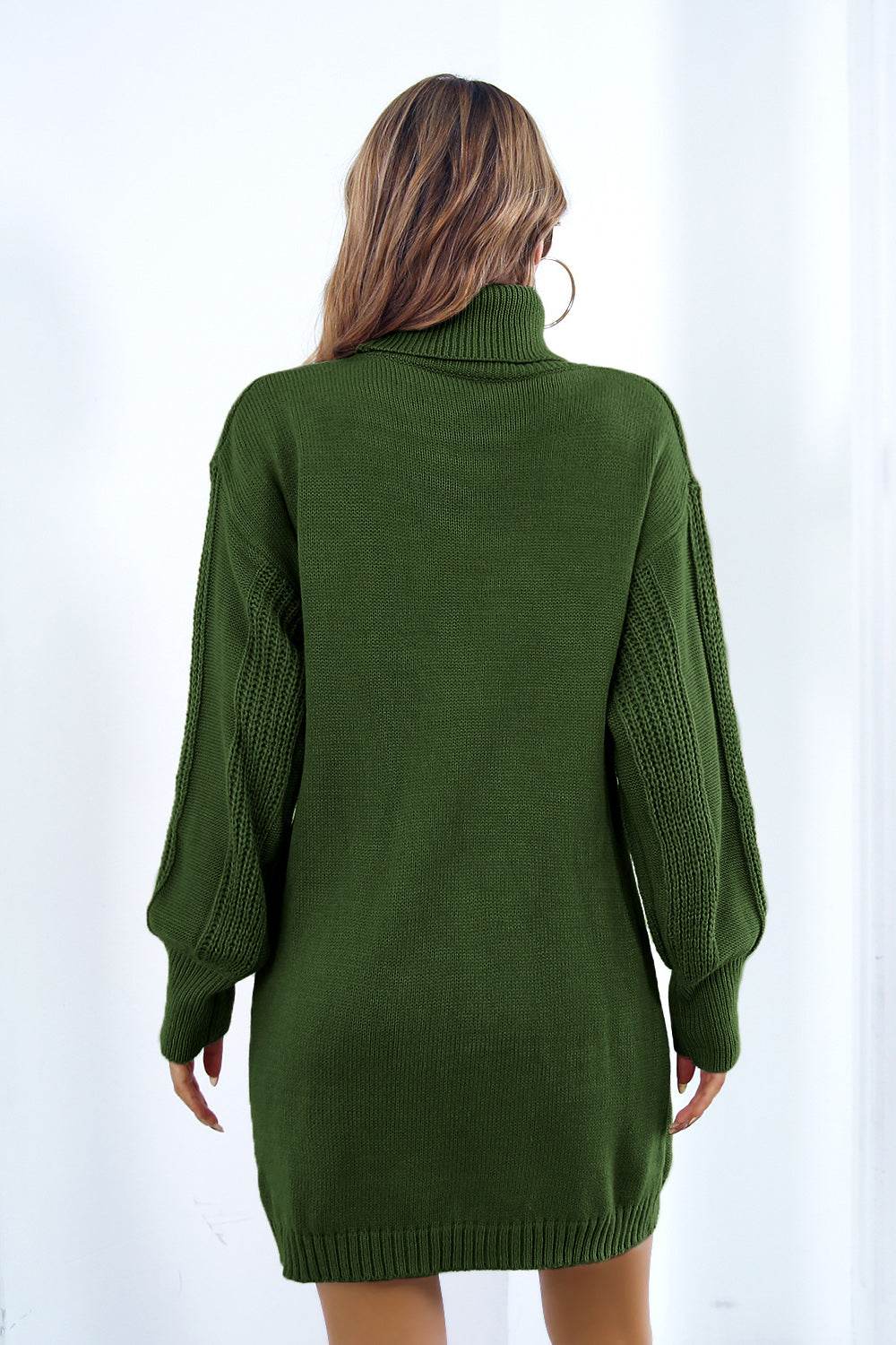Openwork Turtleneck Long Sleeve Sweater Dress - Delanoir