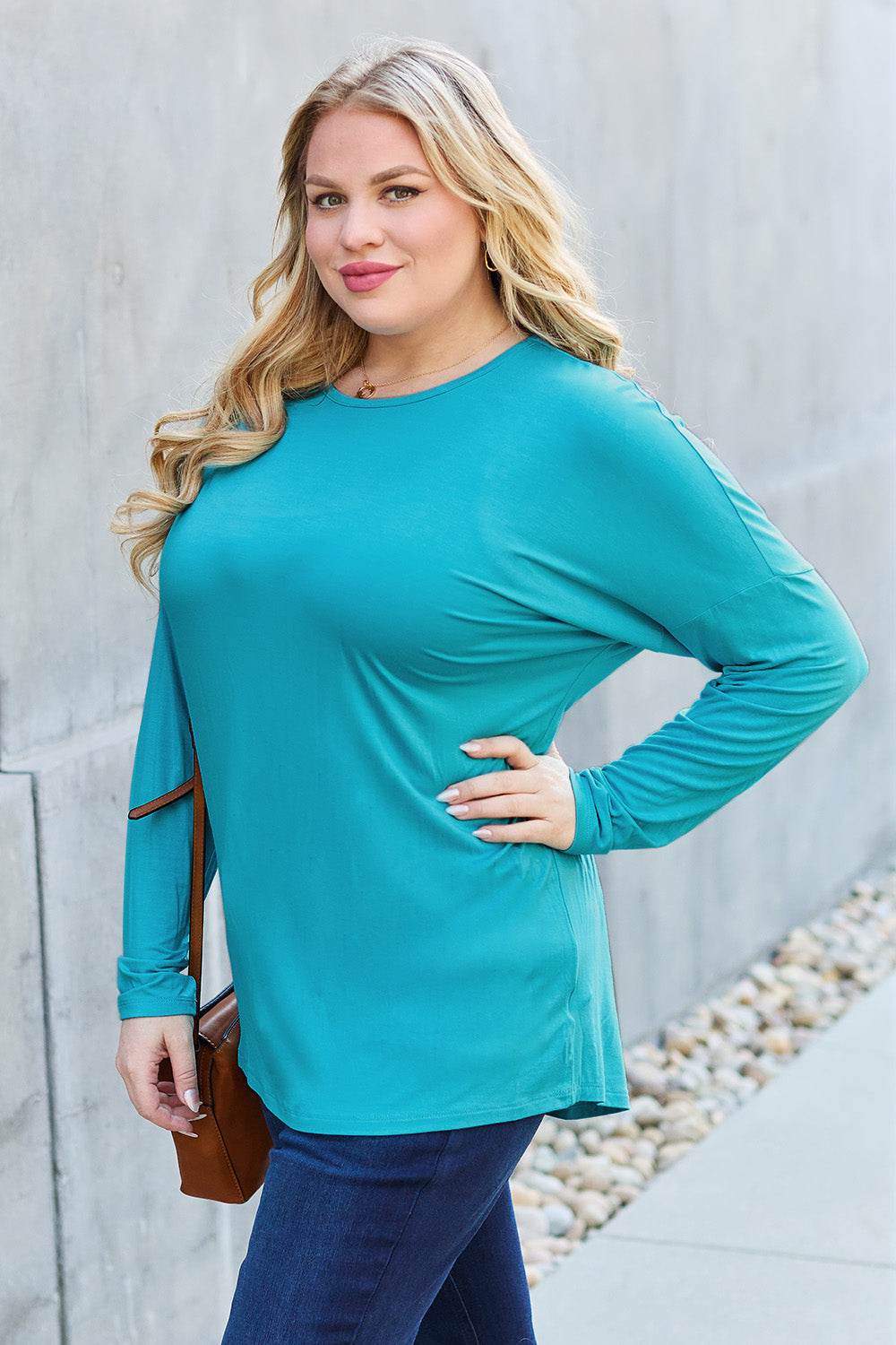 Basic Bae Full Size Round Neck Dropped Shoulder T-Shirt - Delanoir