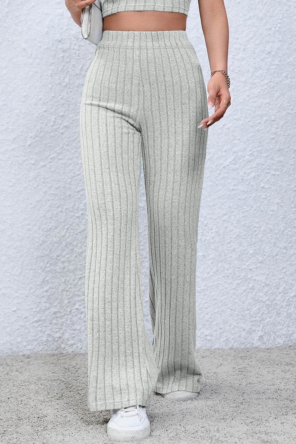 Basic Bae Full Size Ribbed High Waist Flare Pants - Delanoir