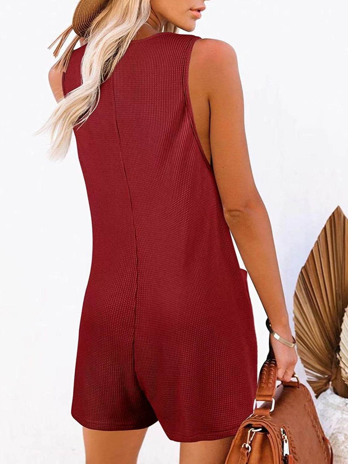 Full Size Pocketed Scoop Neck Sleeveless Romper - Delanoir