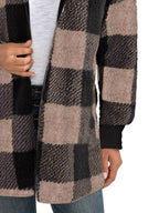 Plaid Long Sleeve Hooded Coat - Delanoir