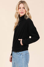 BOMBOM Quarter Zip Long Sleeve Sweatshirt with Pockets - Delanoir