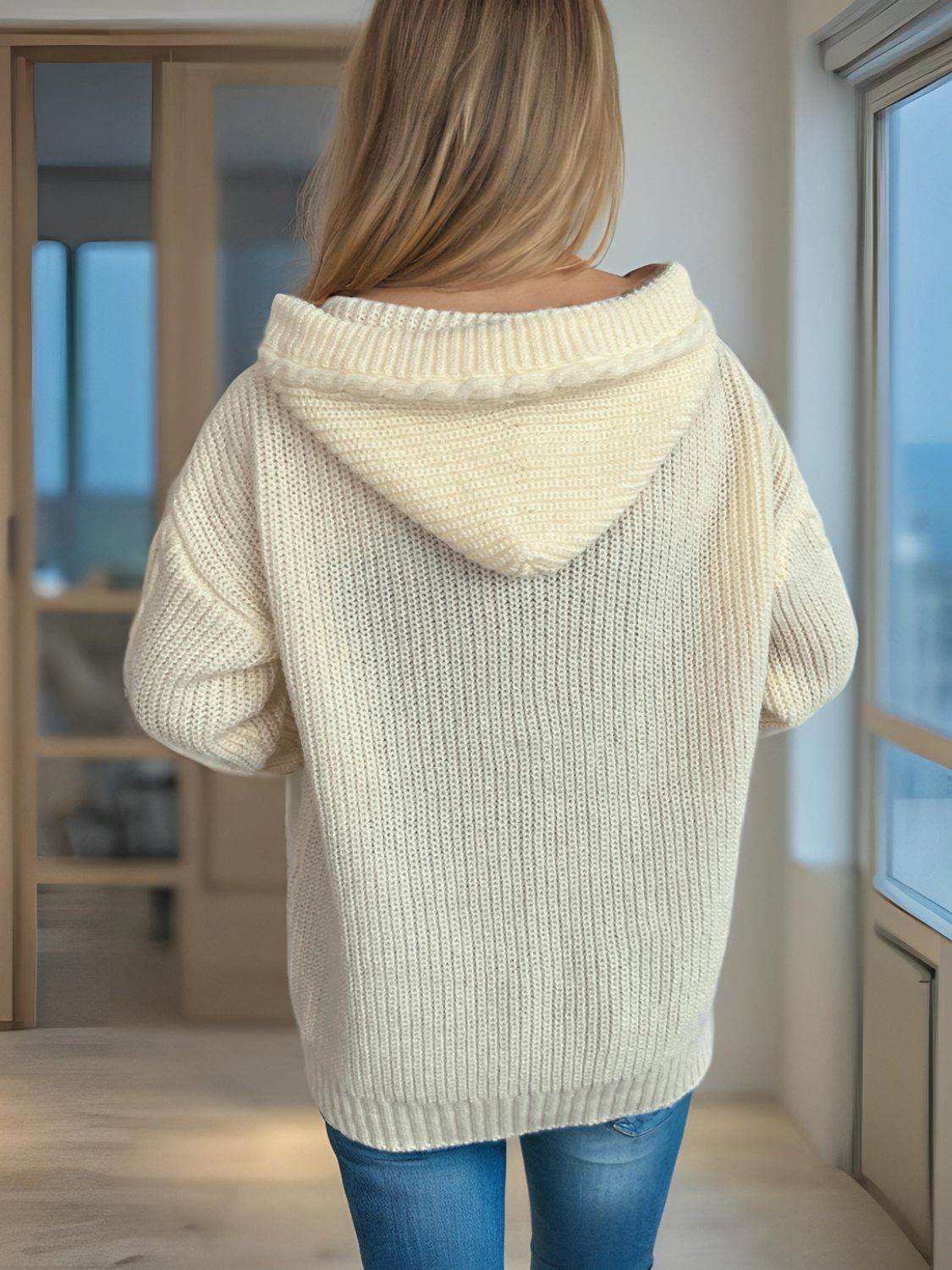 Cable-Knit Long Sleeve Hooded Cardigan - Delanoir
