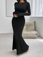 Devine Backless Round Neck Long Sleeve Maxi Dress - Delanoir