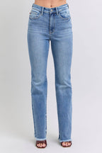 Judy Blue Full Size Raw Hem High Rise Bootcut Jeans - Delanoir