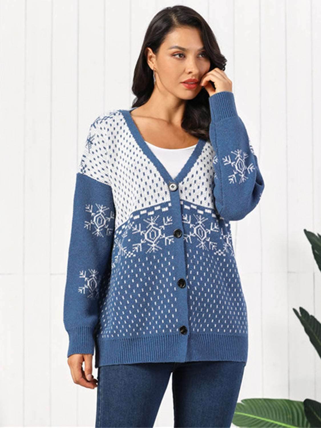 Snowflake Button Down Cardigan - Delanoir