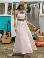 Waffle-Knit Tied Spaghetti Strap Dress - Delanoir
