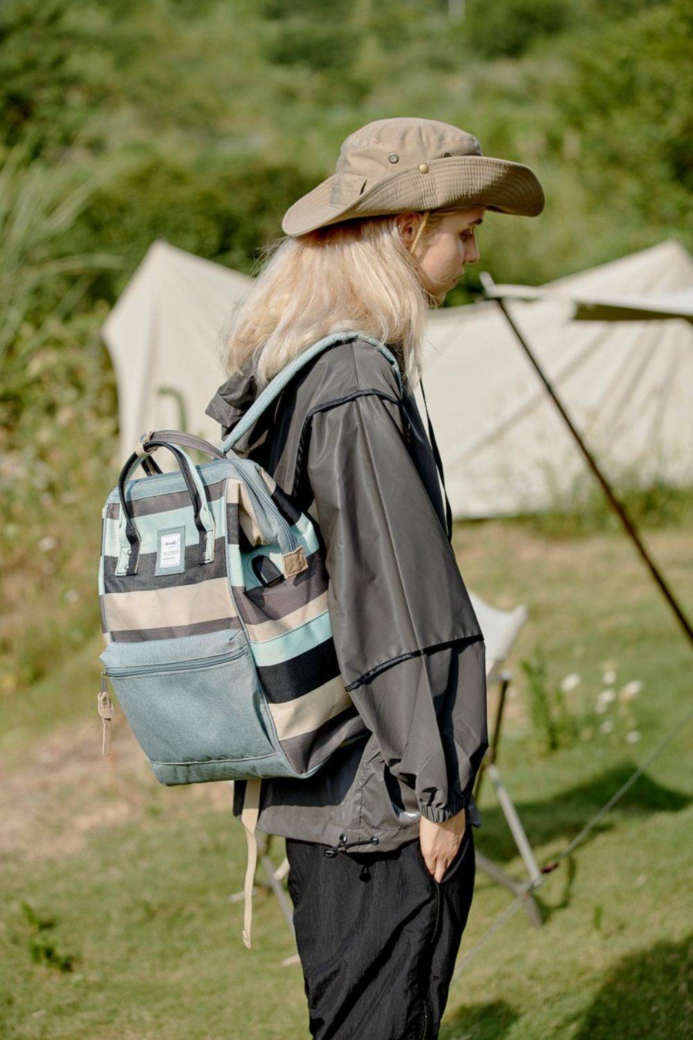 Himawari Striped Waterproof Nylon Backpack Bag with Side Pockets - Delanoir