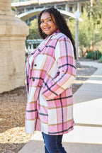 Double Take Full Size Plaid Button Up Lapel Collar Coat - Delanoir