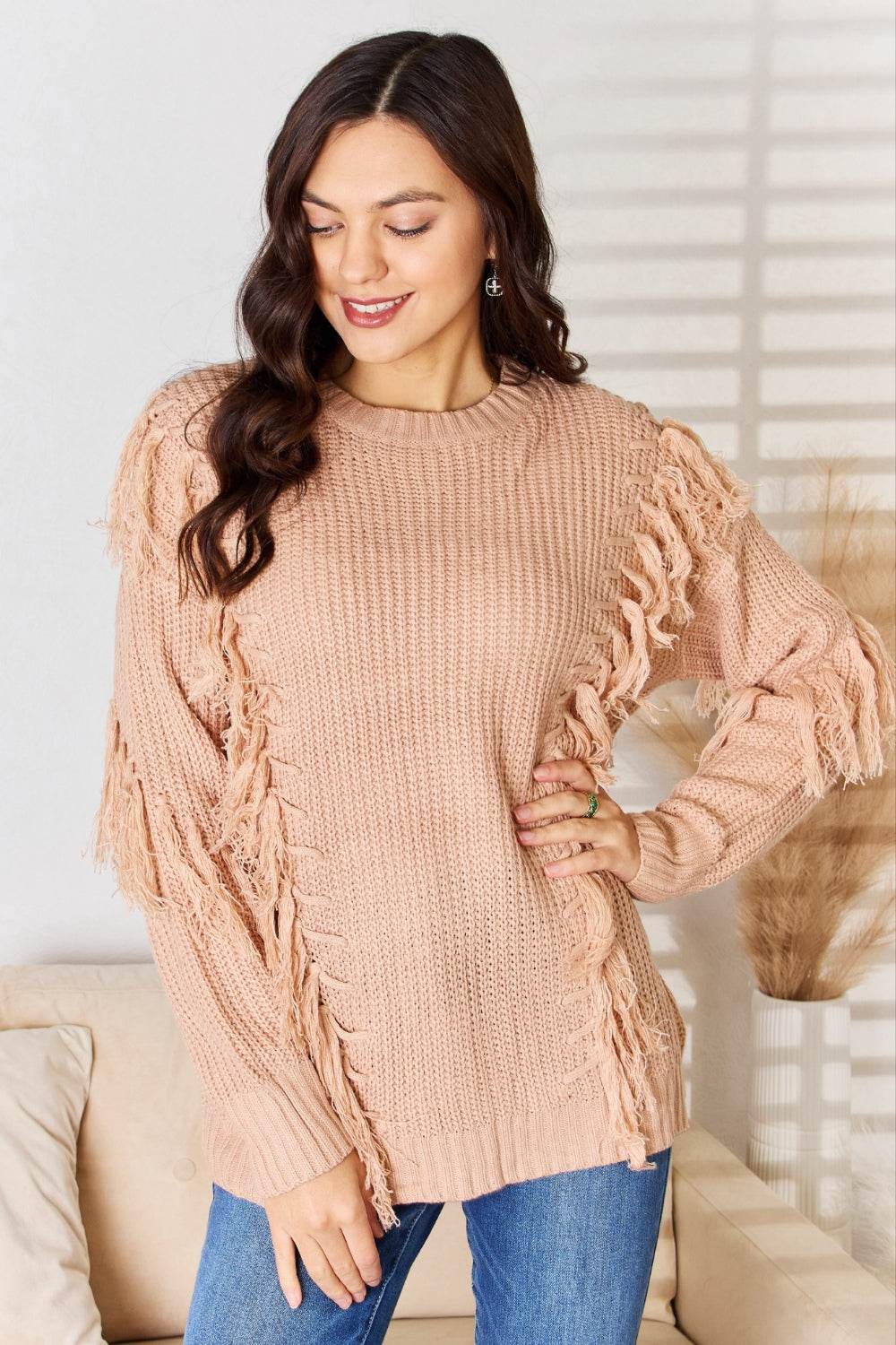 And The Why Tassel Detail Long Sleeve Sweater - Delanoir