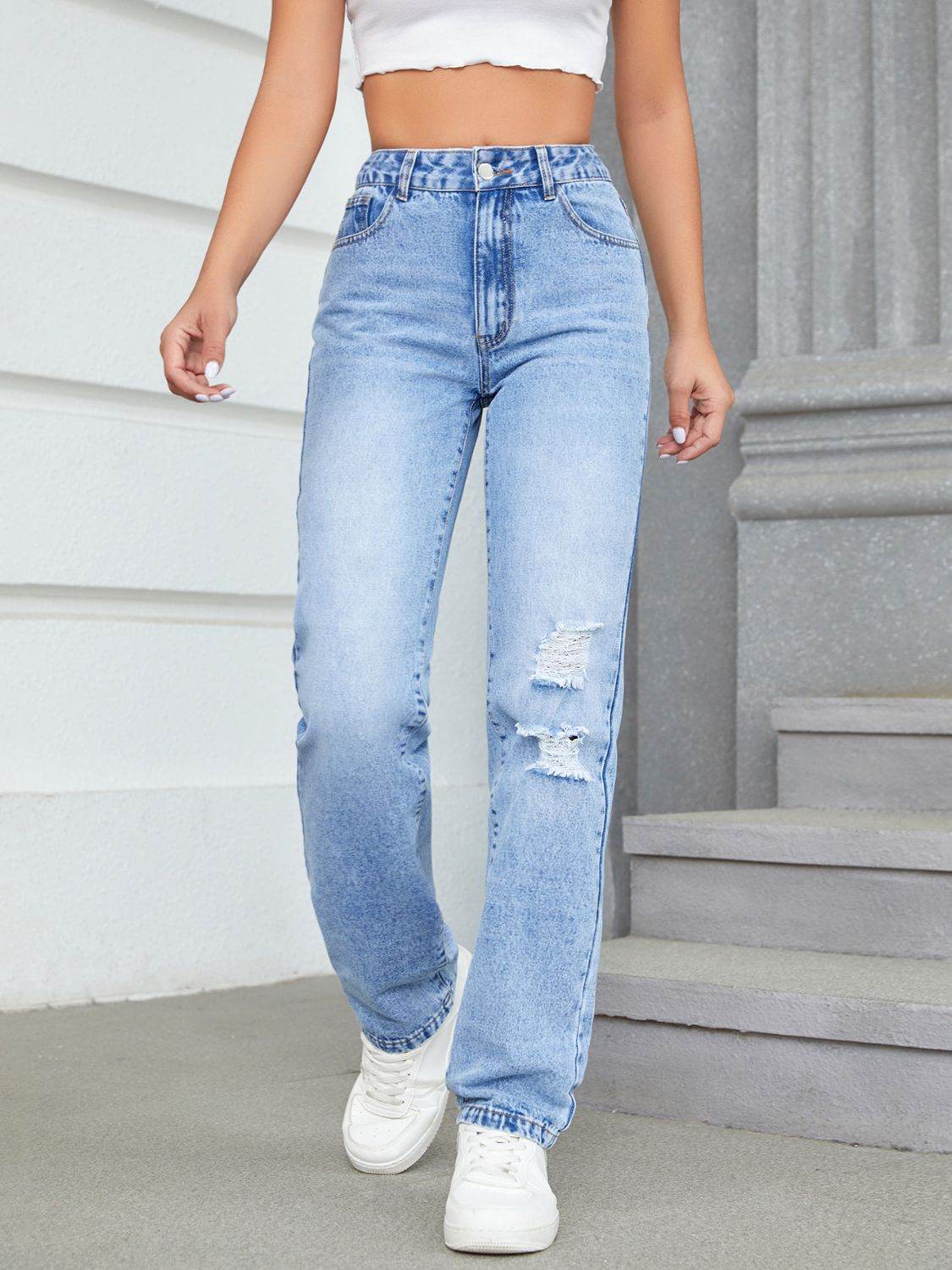 Distressed Jeans with Pockets - Delanoir