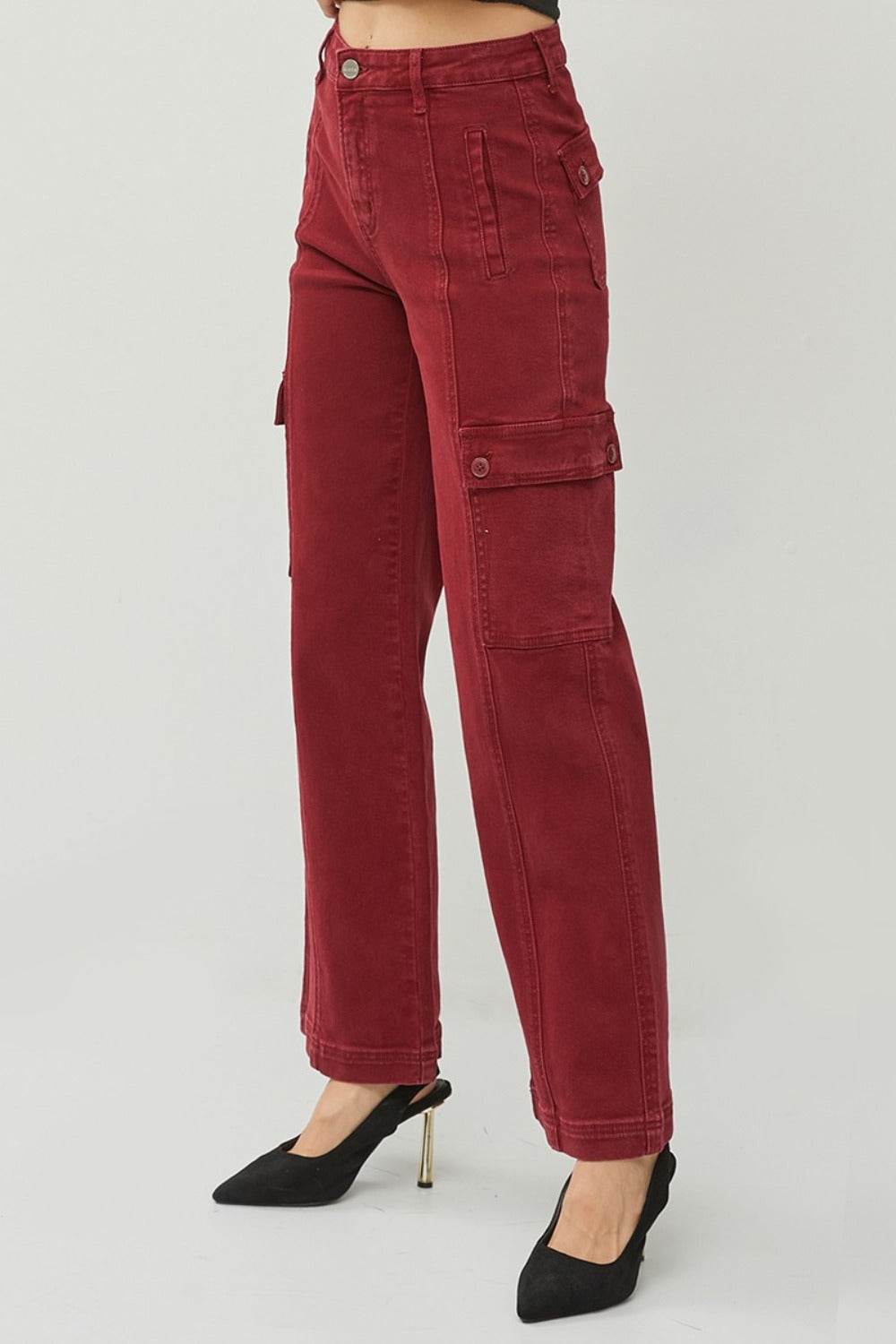 RISEN Full Size High Rise Wide Leg Cargo Jeans - Delanoir