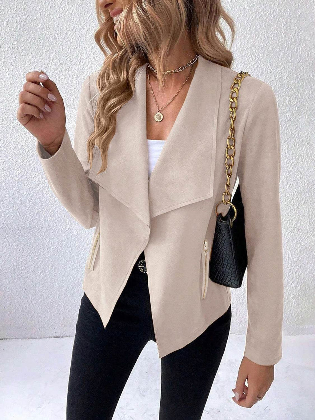 Collared Neck Long Sleeve Jacket - Delanoir