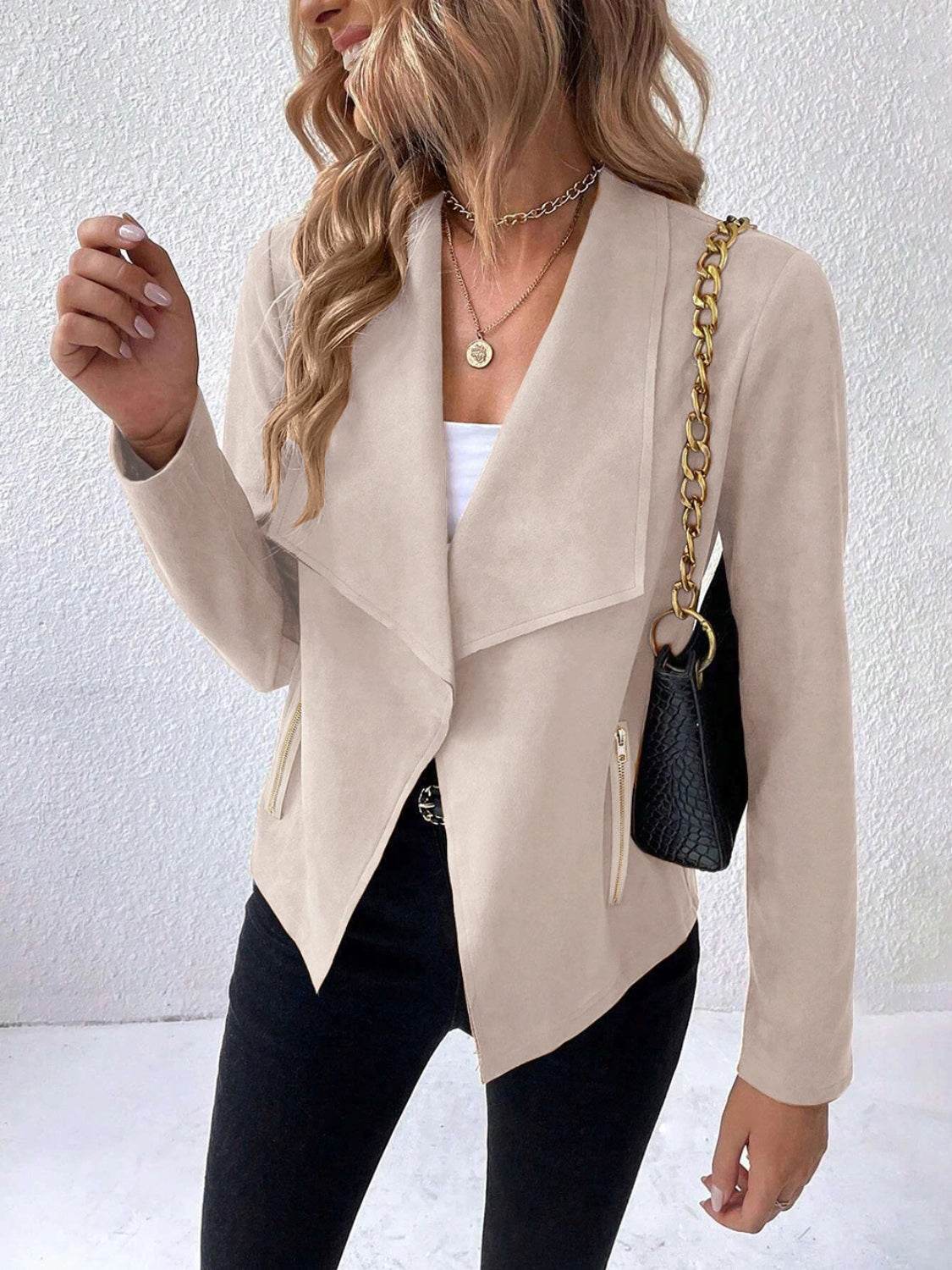 Collared Neck Long Sleeve Jacket - Delanoir