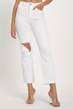 RISEN Full Size Distressed Cropped Straight Jeans - Delanoir
