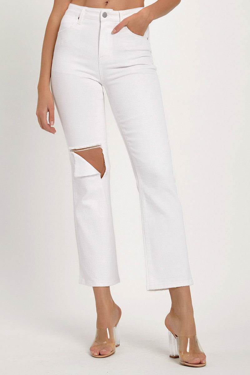 RISEN Full Size Distressed Cropped Straight Jeans - Delanoir