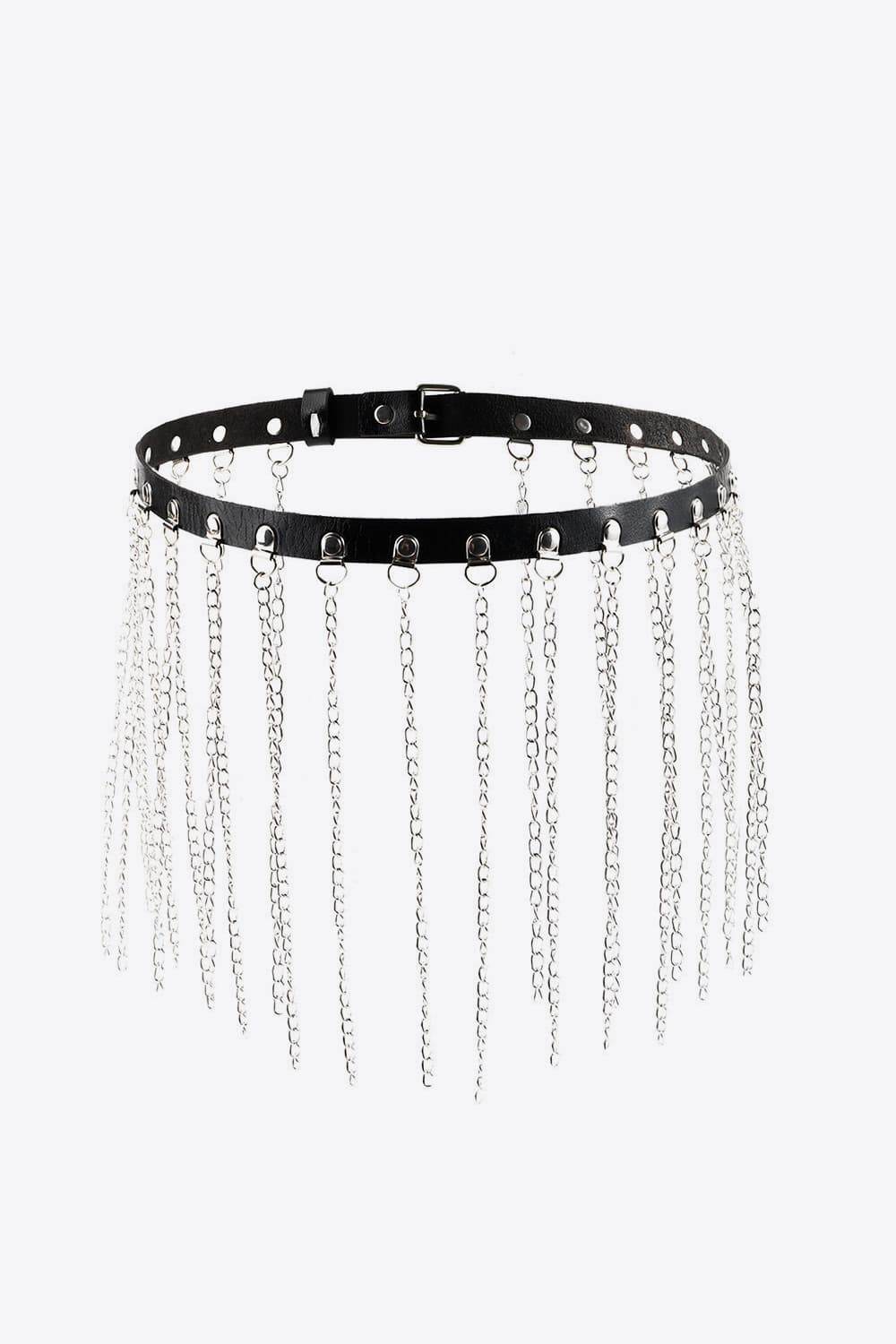 Fringed Chain PU Leather Belt - Delanoir