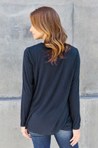 Basic Bae Full Size V-Neck Long Sleeve Top - Delanoir