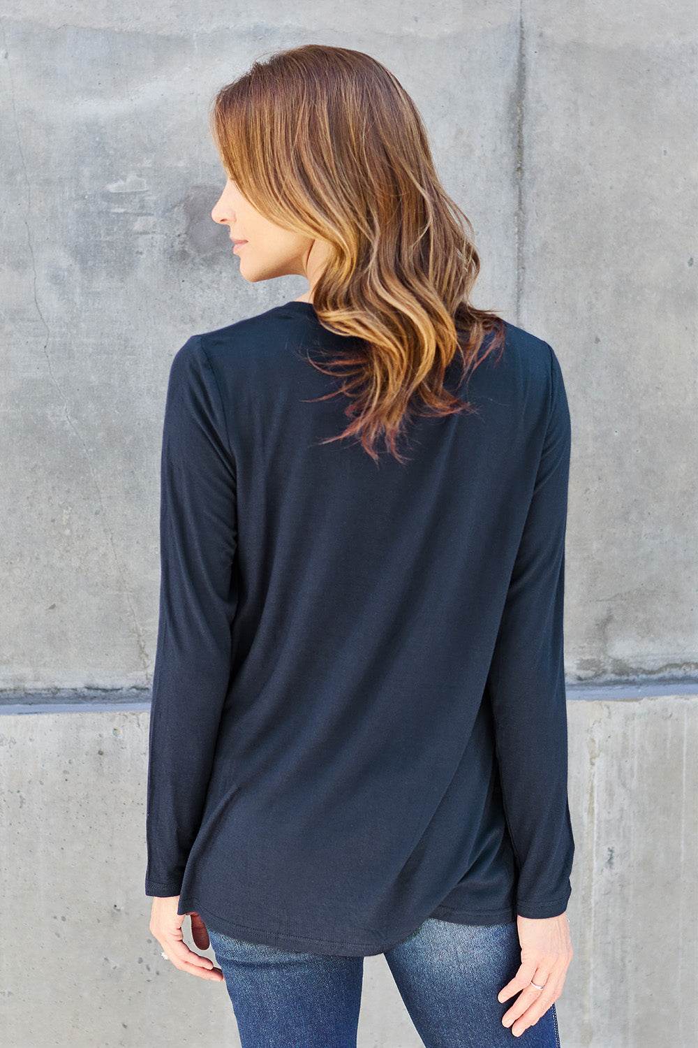 Basic Bae Full Size V-Neck Long Sleeve Top - Delanoir