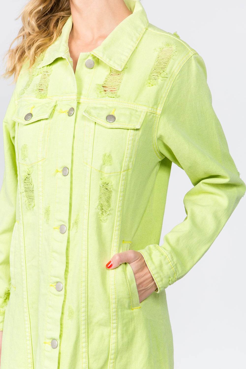 American Bazi Button Up Distressed Denim Dress - Delanoir
