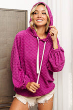 BiBi Brushed Checker Drawstring Long Sleeve Hoodie - Delanoir