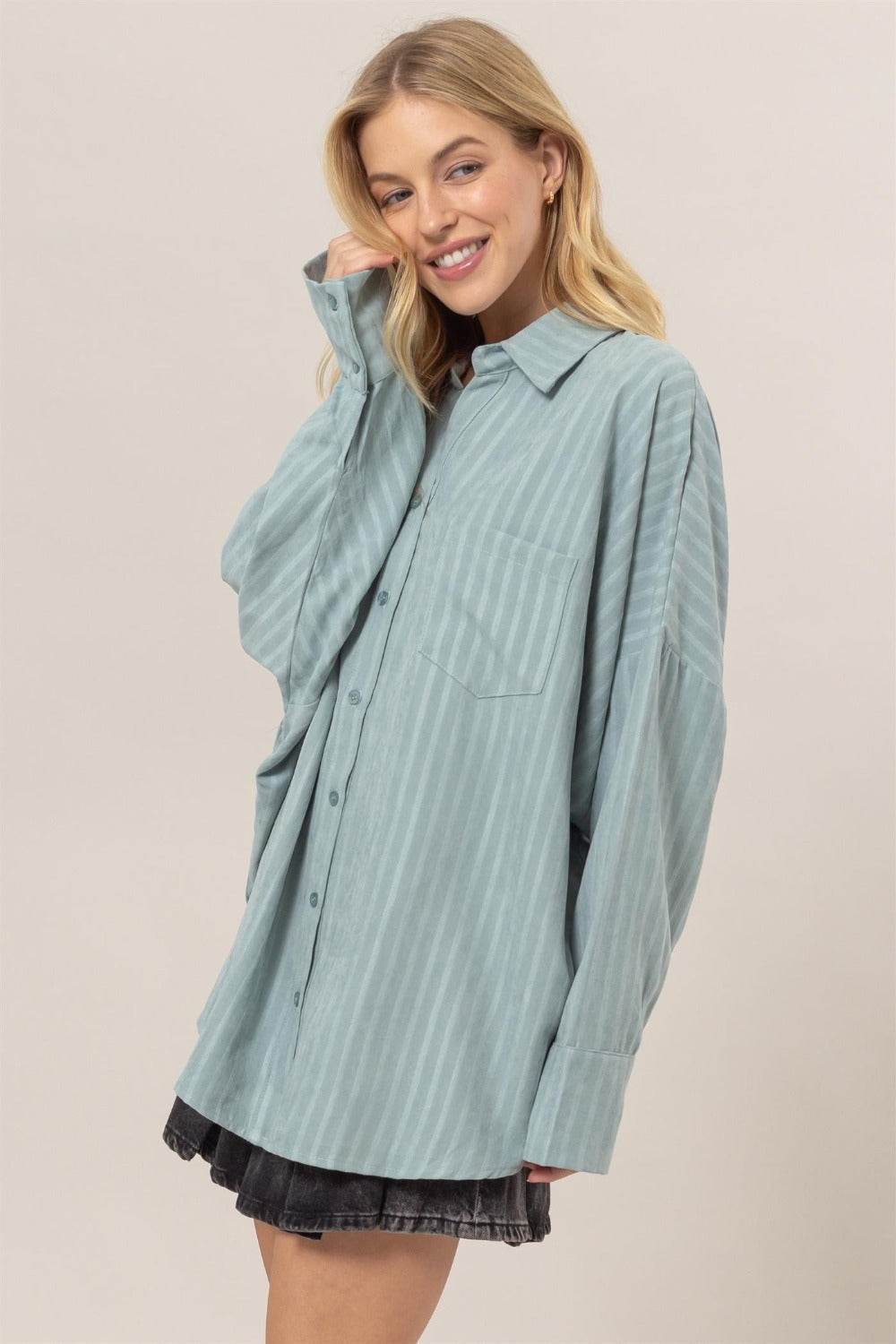 HYFVE Stripe Button Down Long Sleeve Oversized Shirt - Delanoir