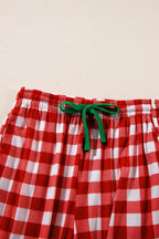Plaid Collared Neck Long Sleeve Top and Pants Set - Delanoir