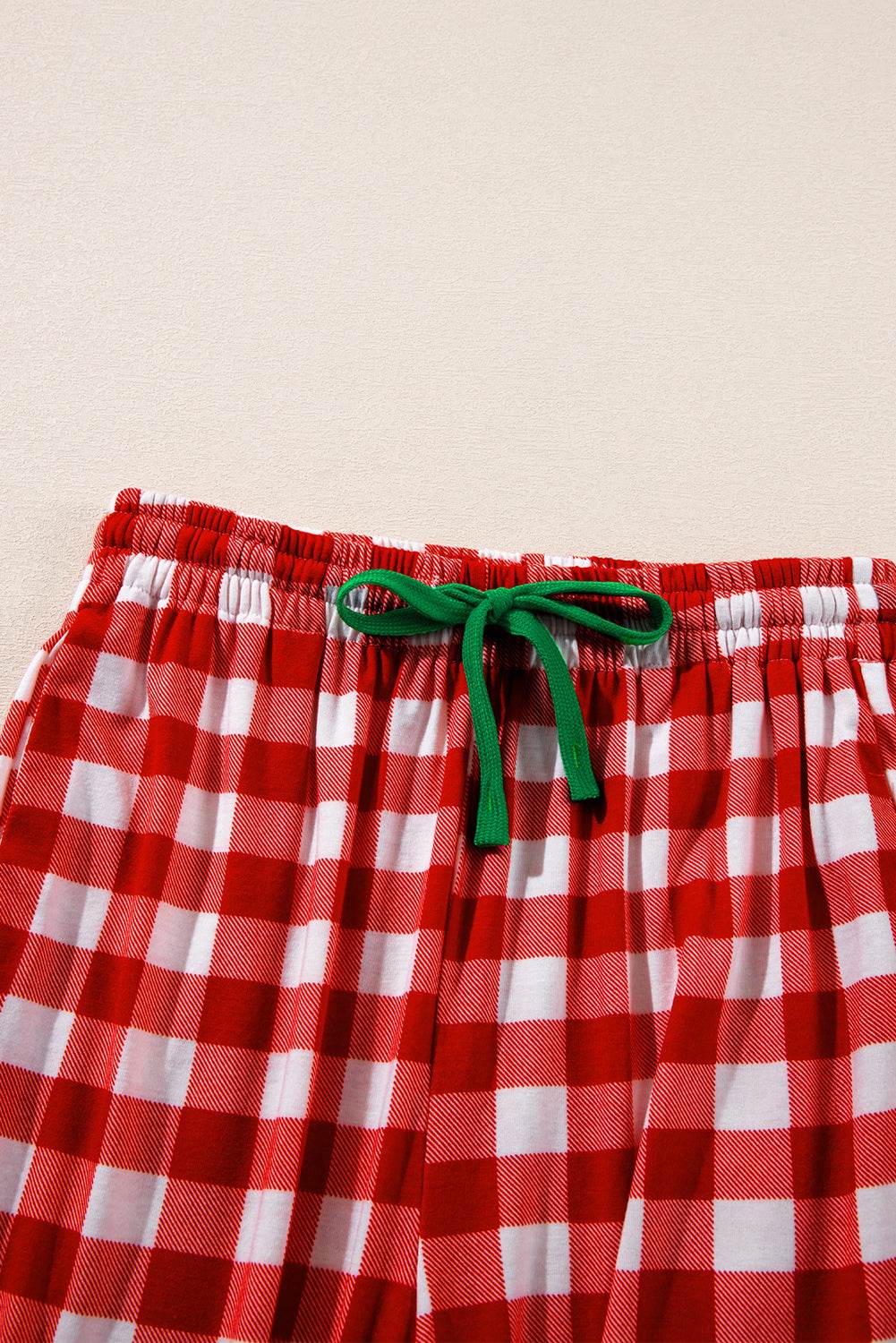Plaid Collared Neck Long Sleeve Top and Pants Set - Delanoir