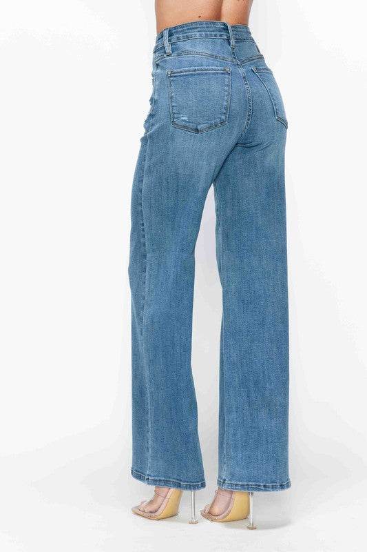 bytos Full Size High Rise Wide Leg Jeans with Pockets - Delanoir