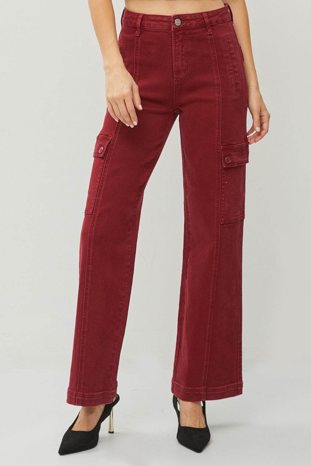 RISEN Full Size High Rise Wide Leg Cargo Jeans - Delanoir