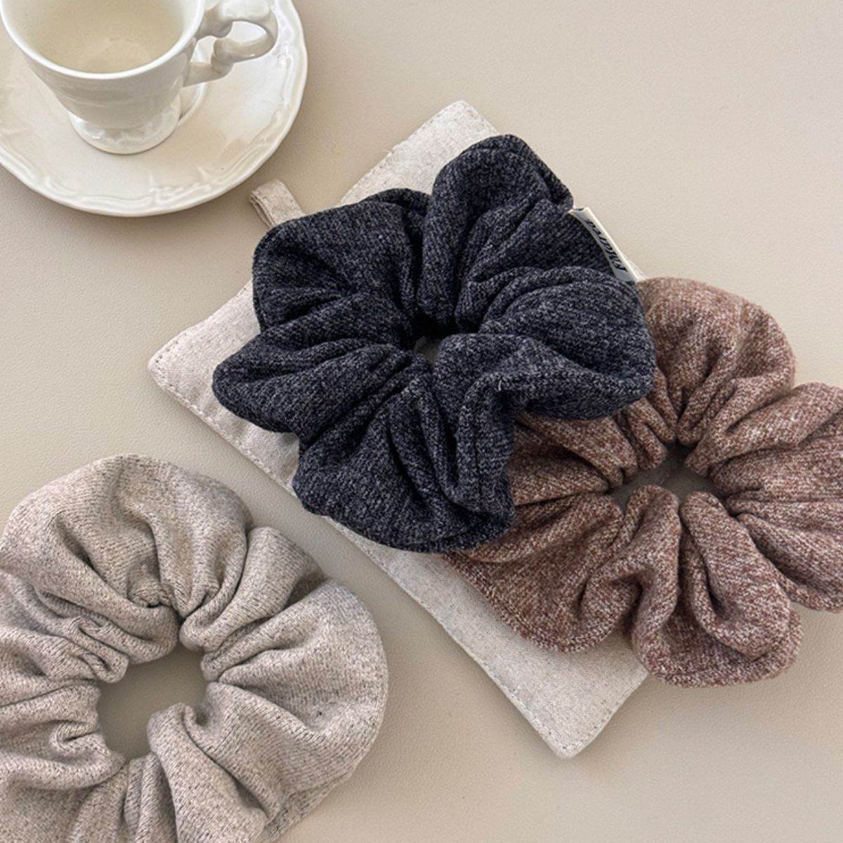 3-Piece Ruched Heathered Elastic Hair Scrunchy - Delanoir