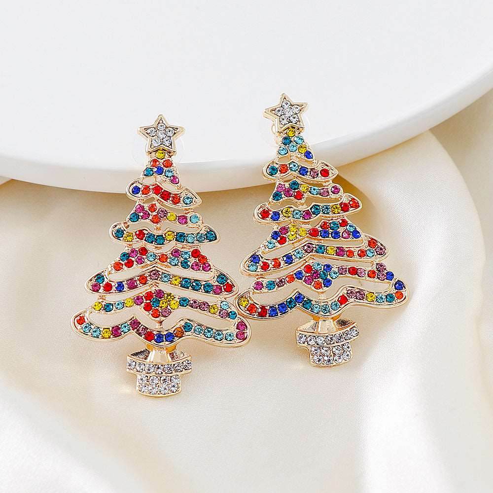 Rhinestone Alloy Christmas Tree Earrings - Delanoir