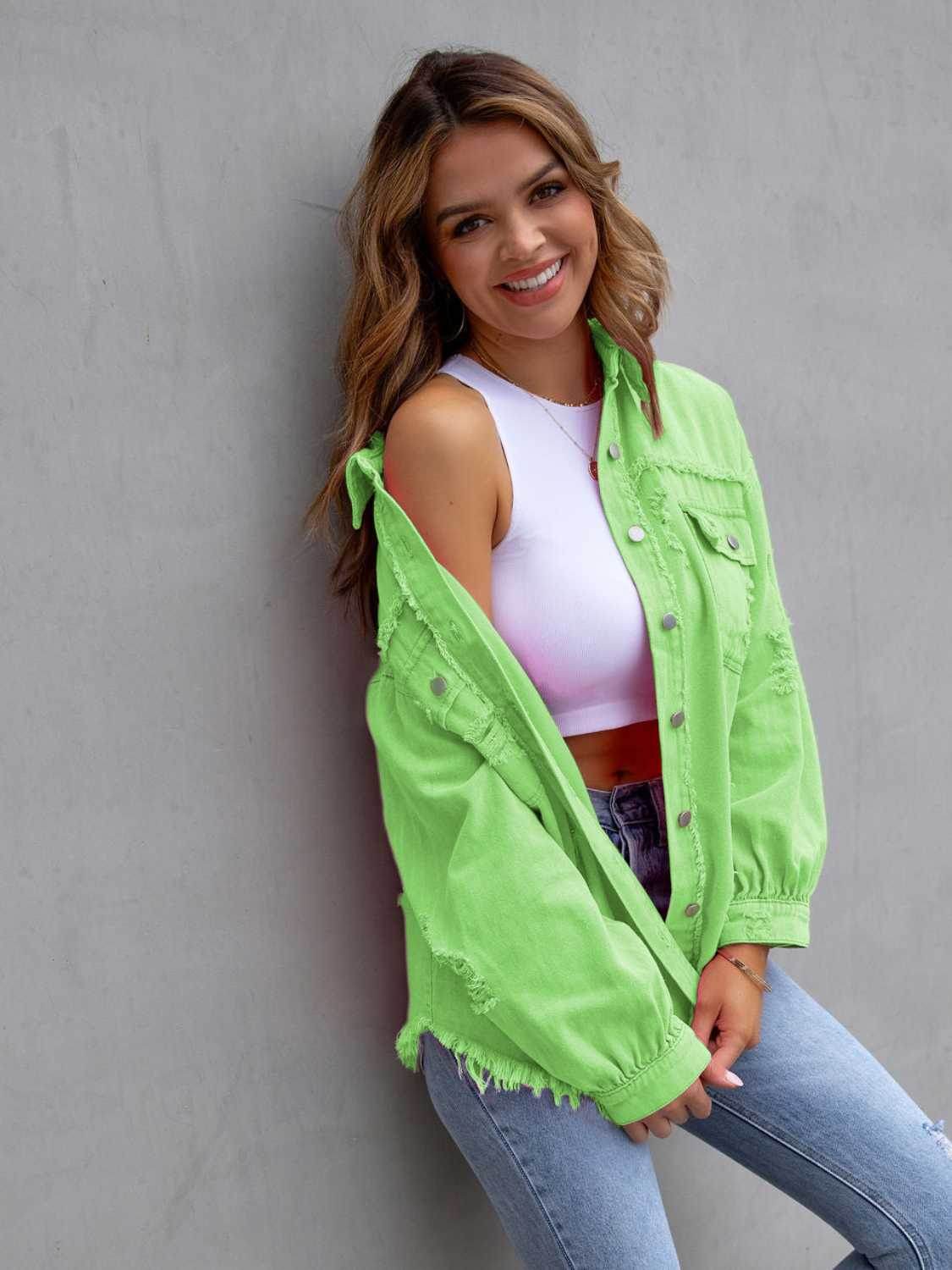 Distressed Drop Shoulder Denim Jacket - Delanoir