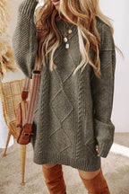 Cable-Knit Round Neck Sweater Dress - Delanoir