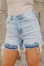 High Waist Raw Hem Denim Shorts - Delanoir