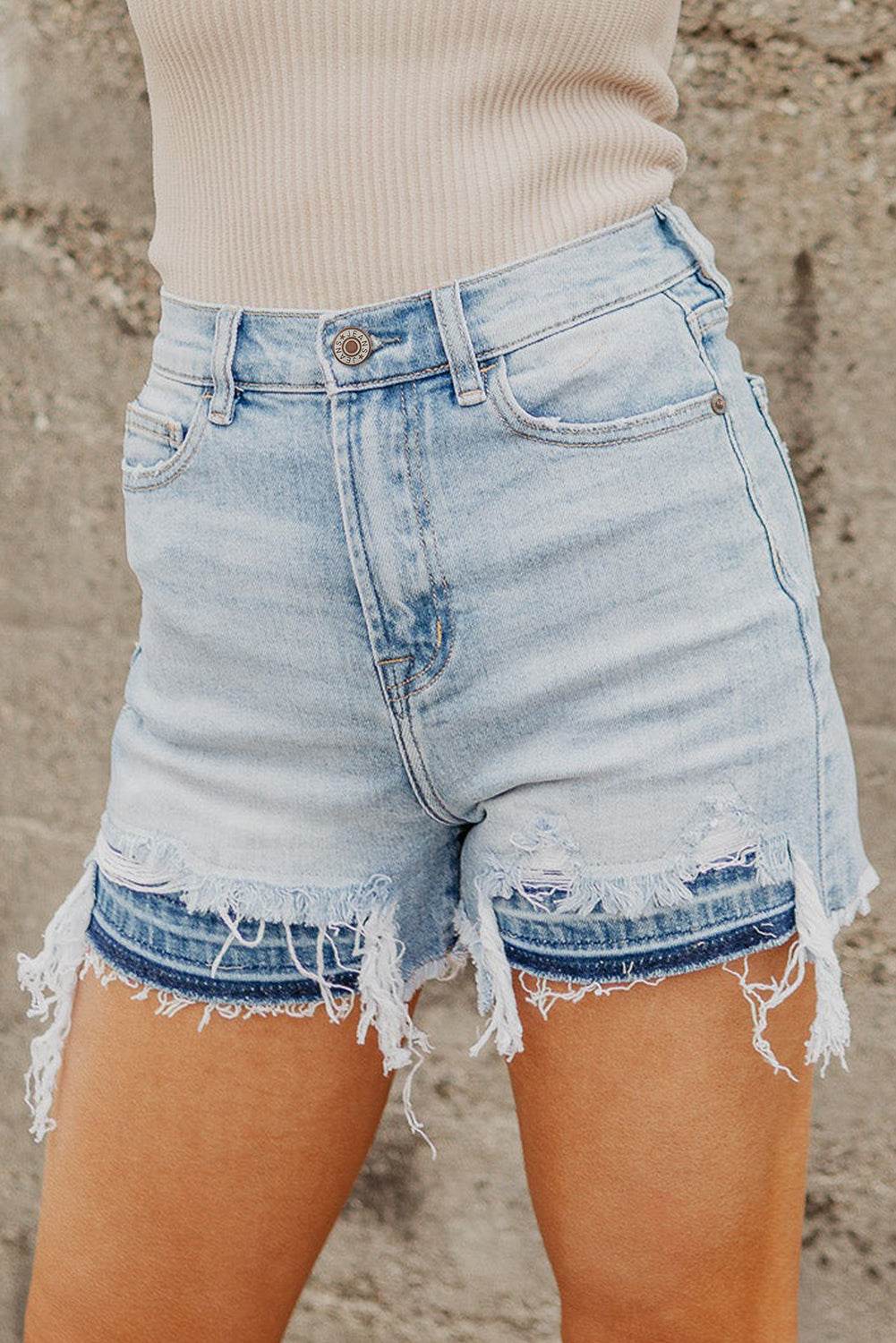 High Waist Raw Hem Denim Shorts - Delanoir