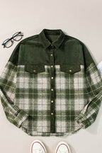 Snap Down Collared Neck Plaid Shacket - Delanoir