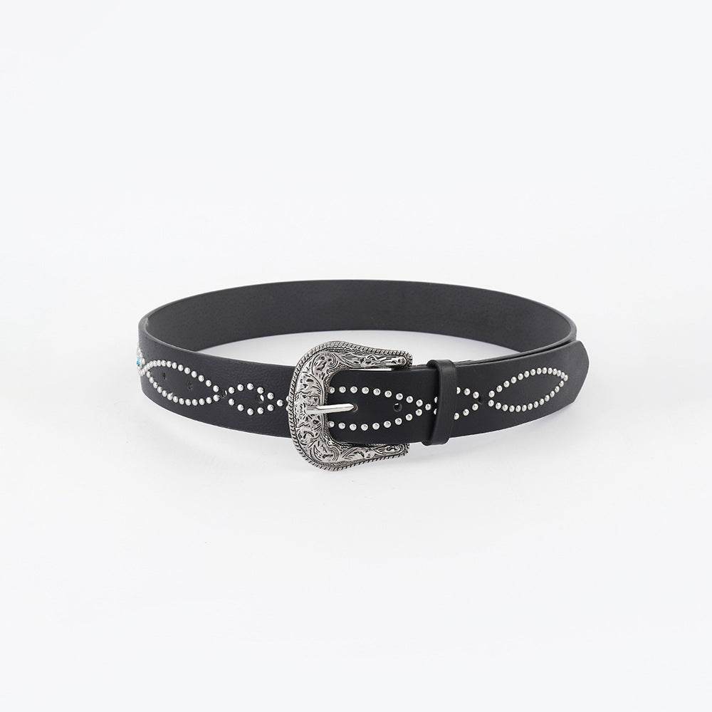 PU Leather Rhinestone Belt - Delanoir