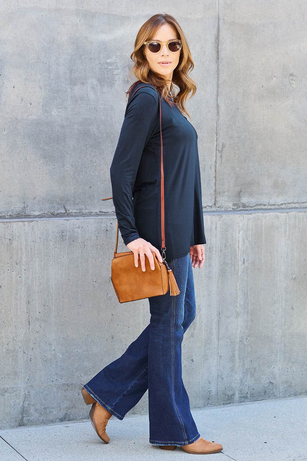 Basic Bae Full Size Round Neck Long Sleeve Top - Delanoir