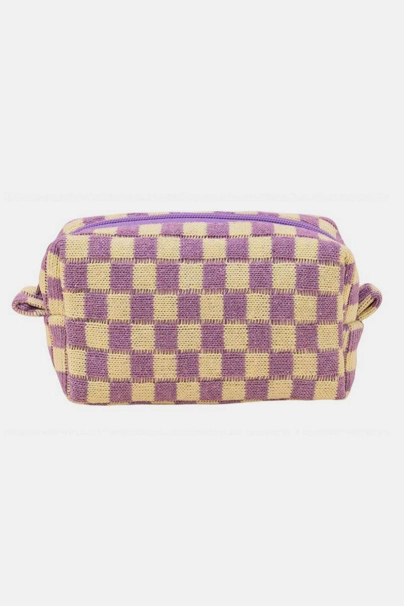 Zenana Checkered Pattern Knitted Cosmetic Pouch - Delanoir