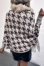 Houndstooth Fringe Hem Poncho - Delanoir