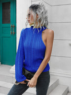 Cable-Knit Round Neck Asymmetrical Sweater - Delanoir
