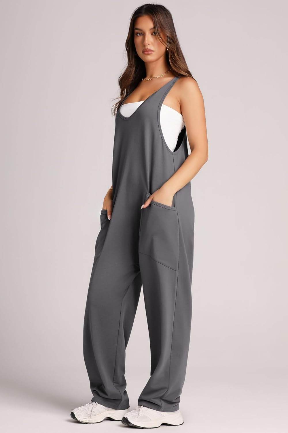 Lovelet Wide Strap Jumpsuit with Pockets - Delanoir