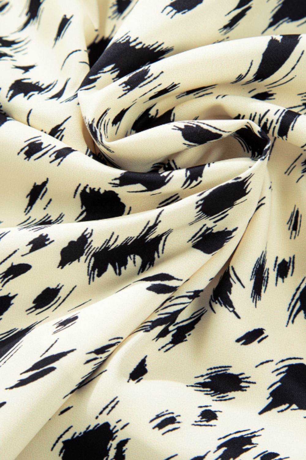 Printed Tie Waist Mock Neck Long Sleeve Dress - Delanoir