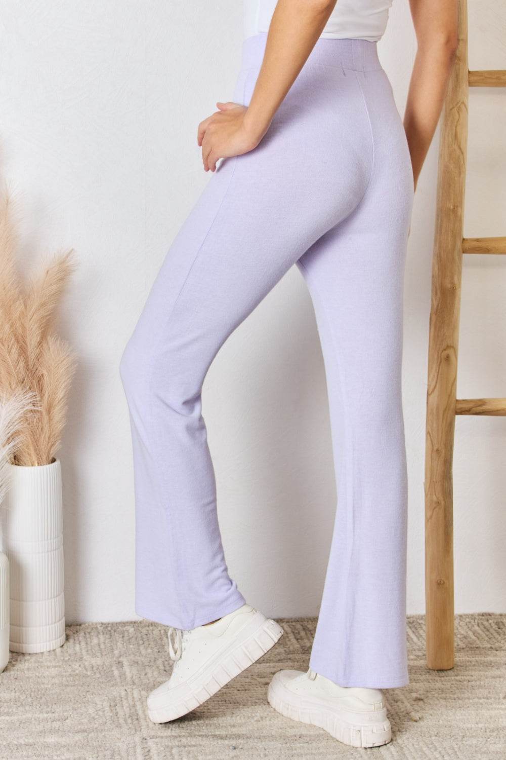 RISEN Full Size High Waist Ultra Soft Knit Flare Pants - Delanoir