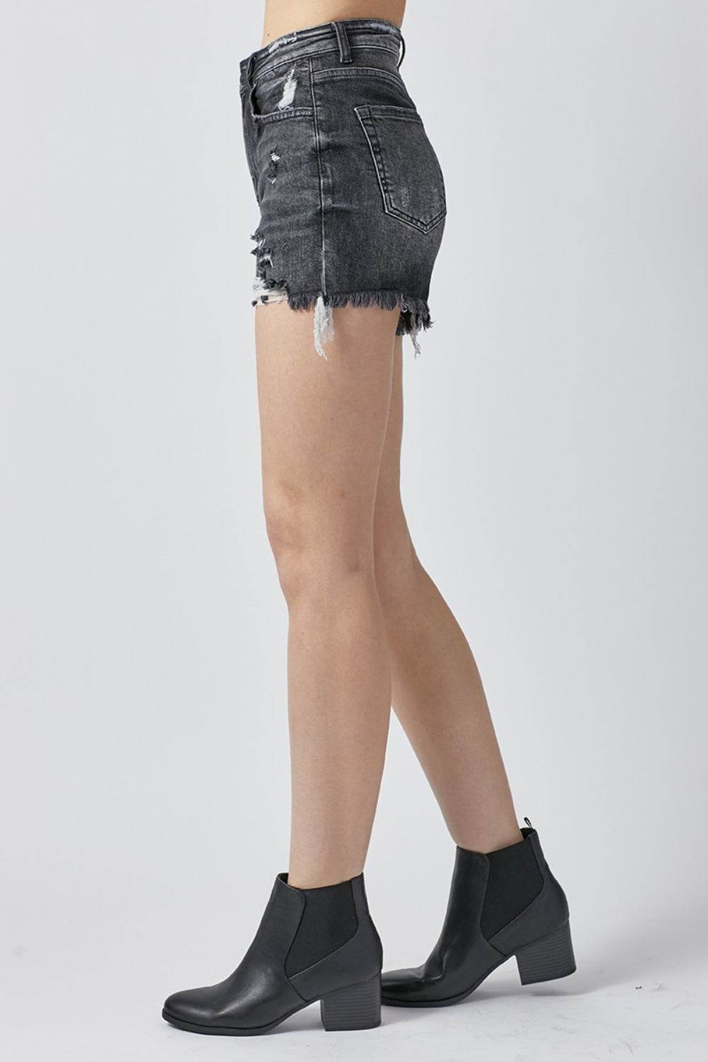 RISEN Full Size High Rise Distressed Denim Shorts - Delanoir