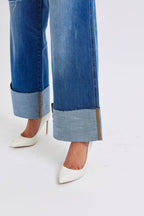 Judy Blue Full Size Distressed High Waist Wide Leg Jeans - Delanoir